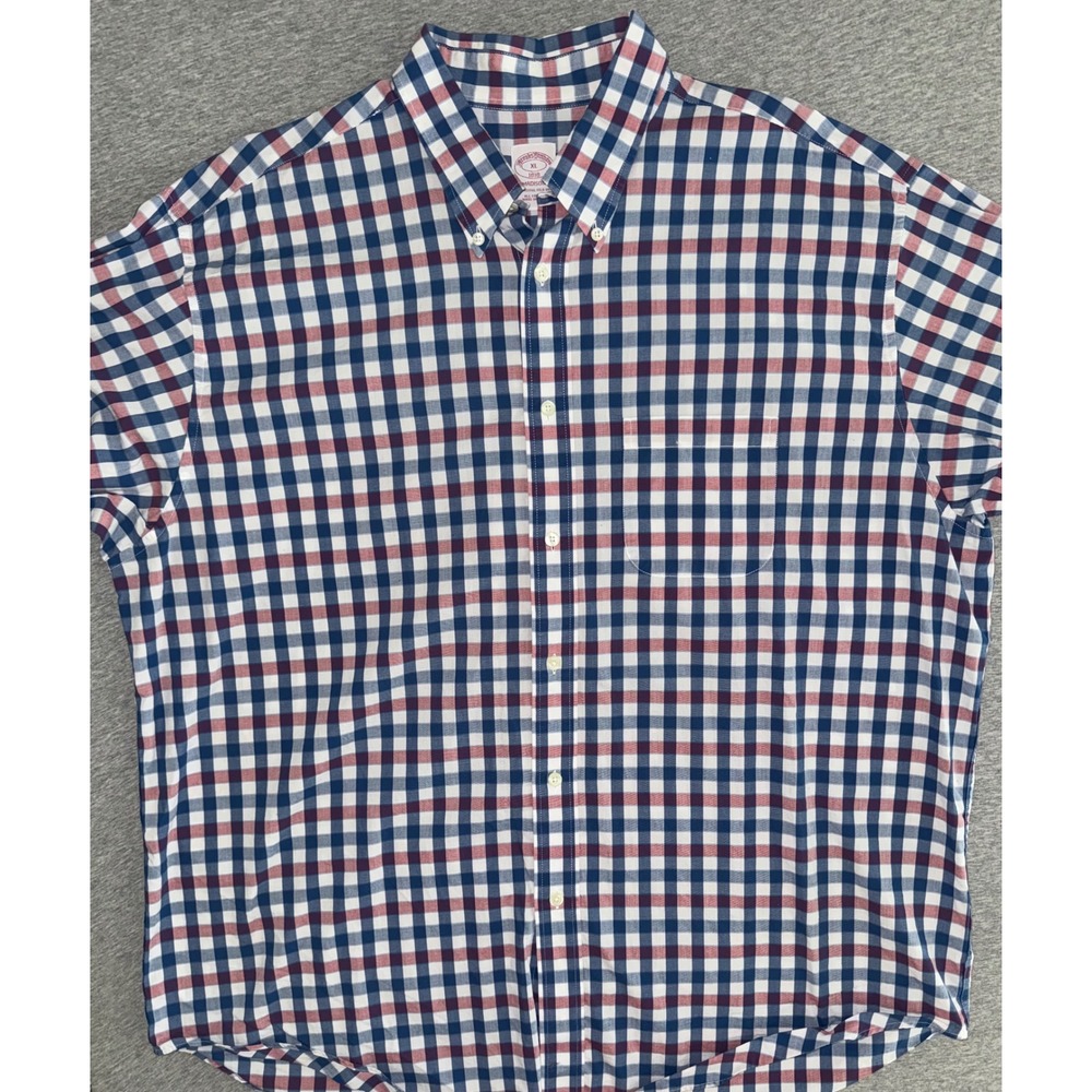 Brooks Brother Men Madison Fit Blue Red Gingham Button Down Shirt Size XL Preppy - Picture 3 of 7